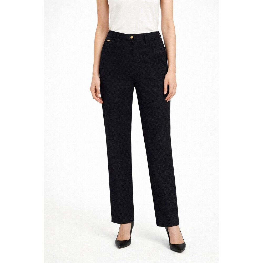 St John Sport Essentials Black Checkered Pants Women's Size 12 Strech Career